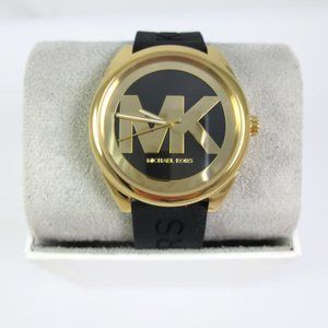 NEW Michael Kors Janelle Jan Black & Gold Watch MK7313 NIB + Box